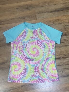 LANDS' END Chlorine Resistant Short Sleeve Crew Neck Swim Rash Guard Shirt